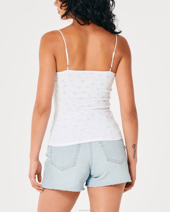 Hollister Kvinder blondekant ribstrikket v-hals cami 2H8Z304 toppe hvid blomstret