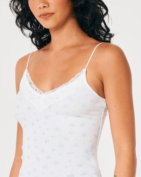 Hollister Kvinder blondekant ribstrikket v-hals cami 2H8Z304 toppe hvid blomstret