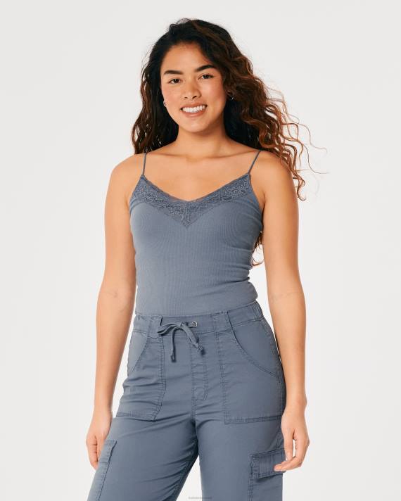 Hollister Kvinder blondekant ribstrikket v-hals cami 2H8Z332 toppe flåde