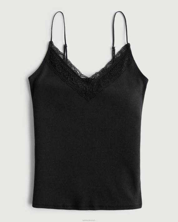 Hollister Kvinder blondekant ribstrikket v-hals cami 2H8Z388 toppe sort