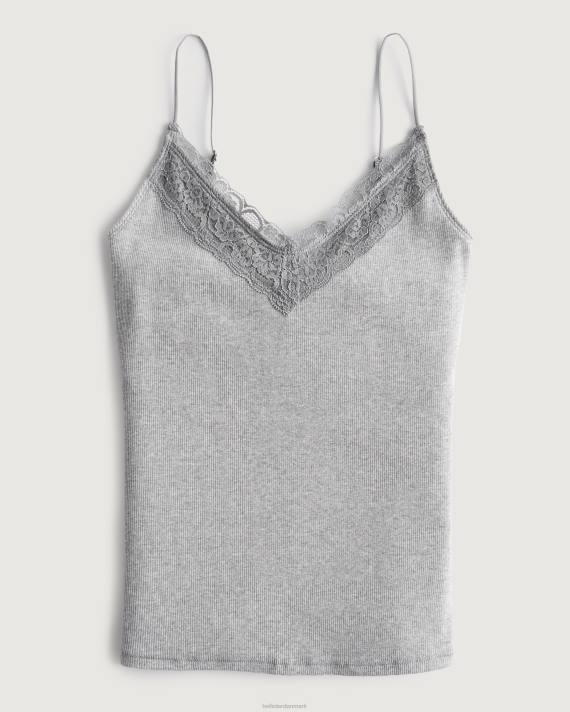 Hollister Kvinder blondekant ribstrikket v-hals cami 2H8Z407 toppe lys gråmeleret