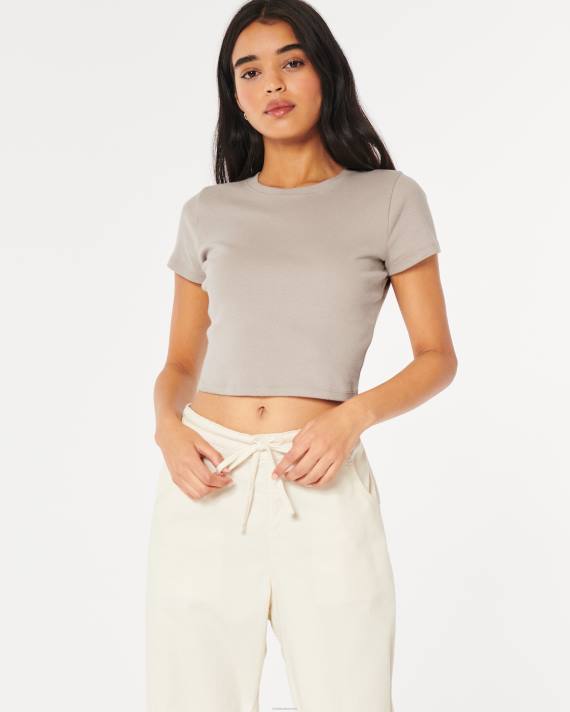 Hollister Kvinder bomuld crew baby t-shirt 2H8Z13 toppe taupe