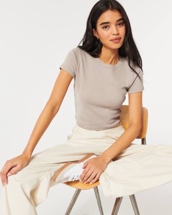 Hollister Kvinder bomuld crew baby t-shirt 2H8Z13 toppe taupe