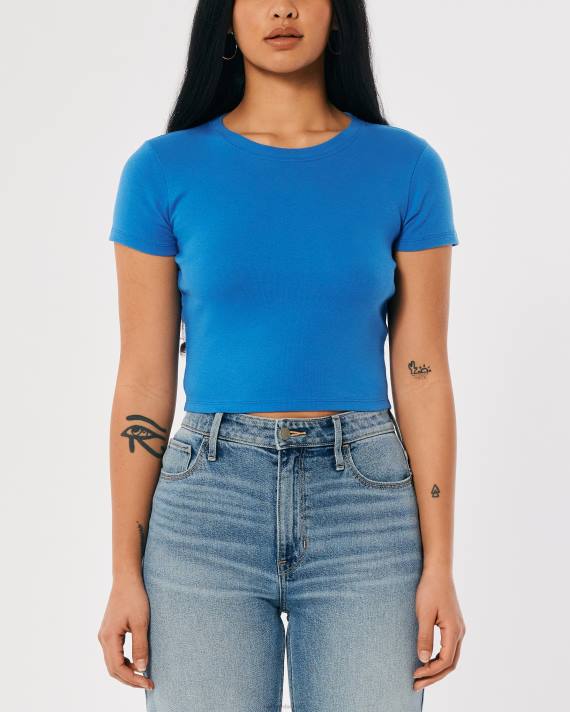 Hollister Kvinder bomuld crew baby t-shirt 2H8Z158 toppe blå
