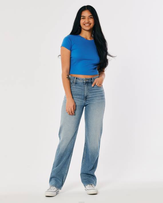 Hollister Kvinder bomuld crew baby t-shirt 2H8Z158 toppe blå