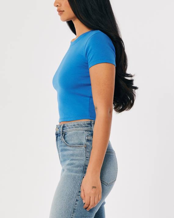 Hollister Kvinder bomuld crew baby t-shirt 2H8Z158 toppe blå