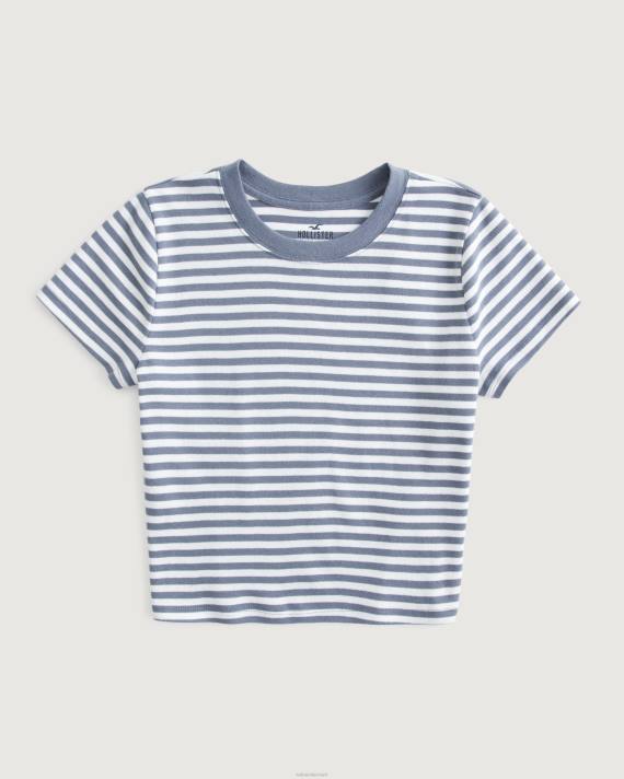 Hollister Kvinder bomuld crew baby t-shirt 2H8Z160 toppe hvid stribe