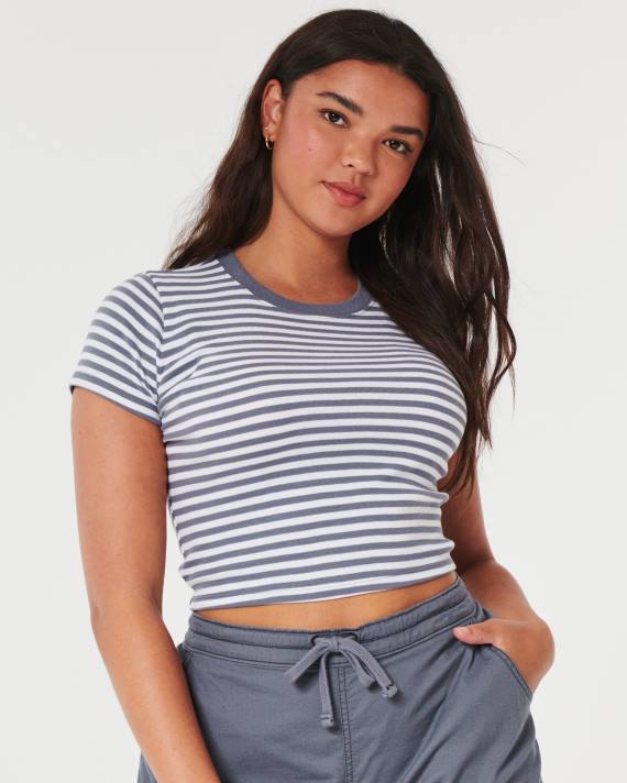 Hollister Kvinder bomuld crew baby t-shirt 2H8Z160 toppe hvid stribe