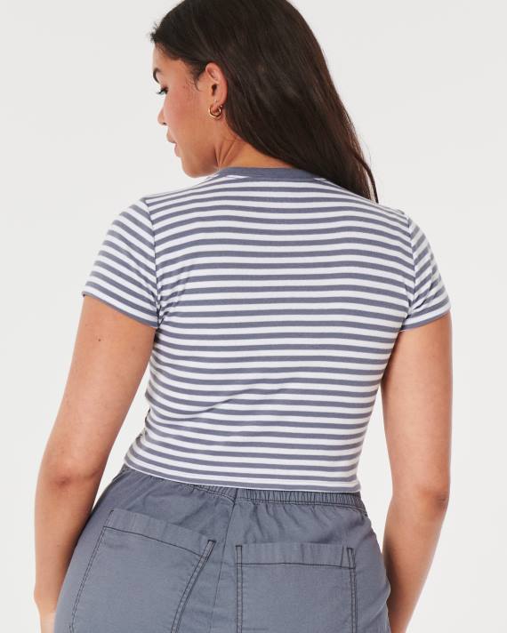 Hollister Kvinder bomuld crew baby t-shirt 2H8Z160 toppe hvid stribe