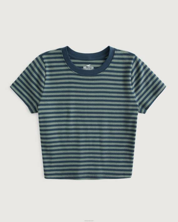 Hollister Kvinder bomuld crew baby t-shirt 2H8Z21 toppe marineblå stribe