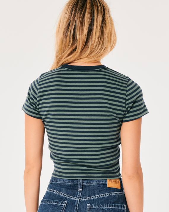 Hollister Kvinder bomuld crew baby t-shirt 2H8Z21 toppe marineblå stribe