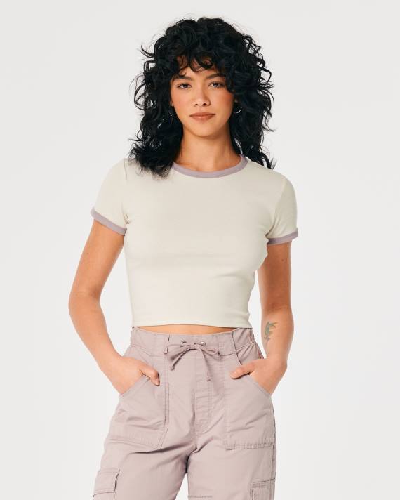 Hollister Kvinder bomuld crew baby t-shirt 2H8Z231 toppe fløde