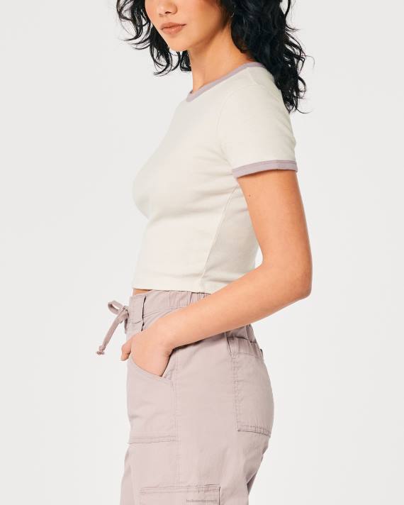 Hollister Kvinder bomuld crew baby t-shirt 2H8Z231 toppe fløde