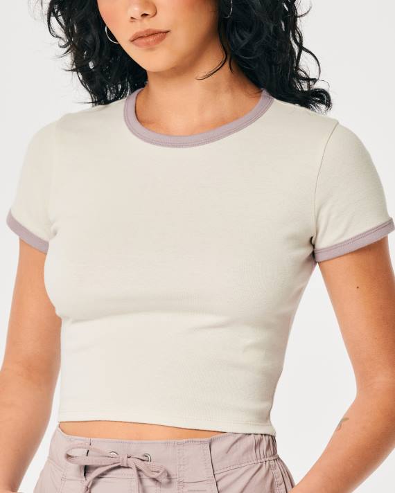 Hollister Kvinder bomuld crew baby t-shirt 2H8Z231 toppe fløde