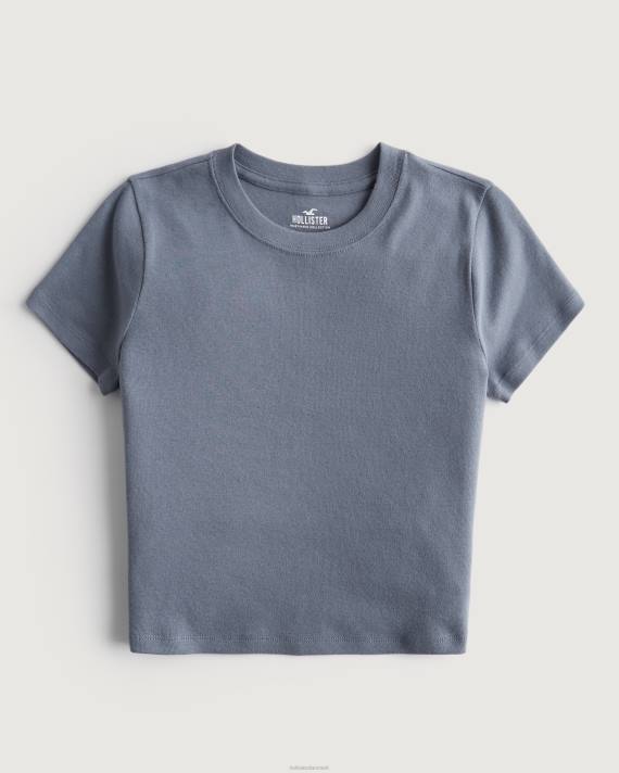 Hollister Kvinder bomuld crew baby t-shirt 2H8Z271 toppe skifer blå