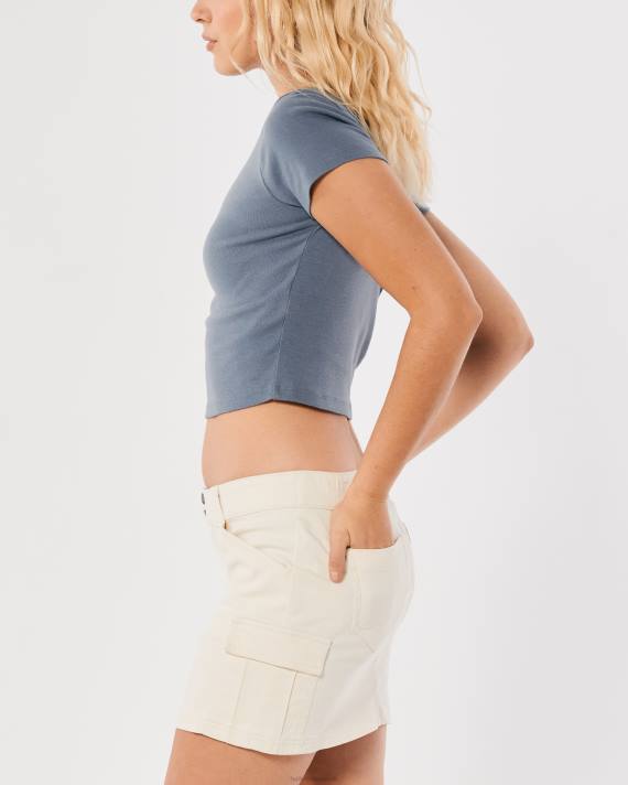 Hollister Kvinder bomuld crew baby t-shirt 2H8Z271 toppe skifer blå