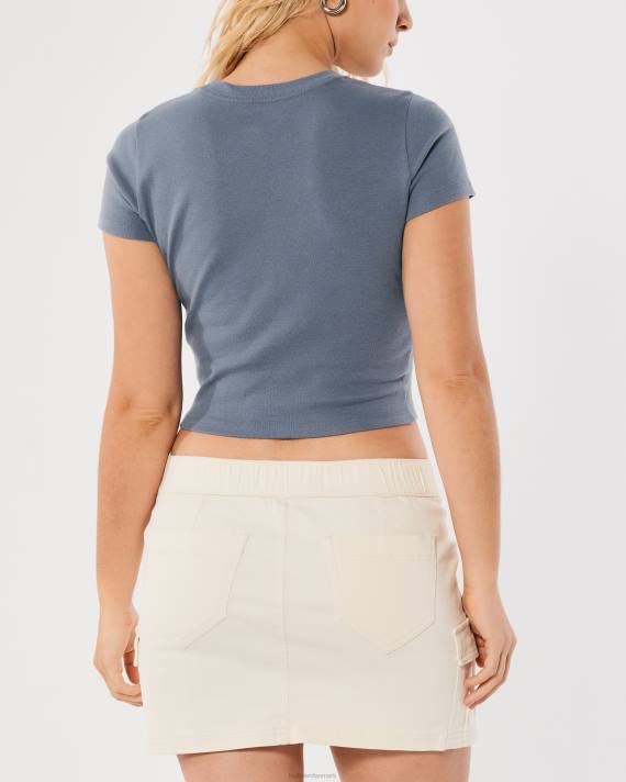 Hollister Kvinder bomuld crew baby t-shirt 2H8Z271 toppe skifer blå