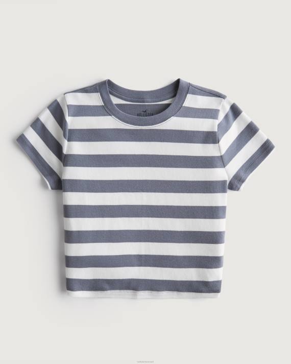 Hollister Kvinder bomuld crew baby t-shirt 2H8Z297 toppe hvid og blå stribe