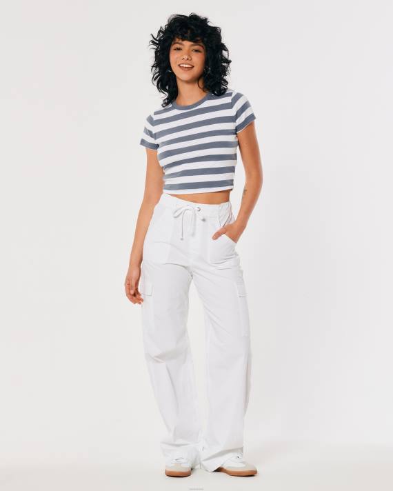 Hollister Kvinder bomuld crew baby t-shirt 2H8Z297 toppe hvid og blå stribe