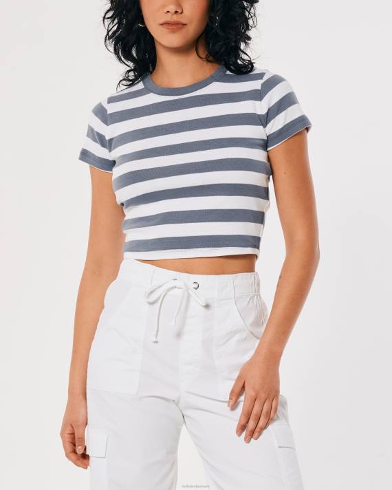 Hollister Kvinder bomuld crew baby t-shirt 2H8Z297 toppe hvid og blå stribe
