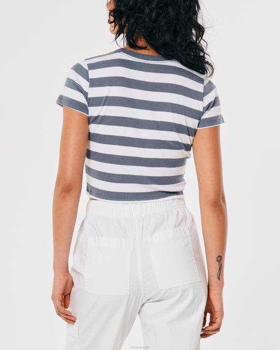 Hollister Kvinder bomuld crew baby t-shirt 2H8Z297 toppe hvid og blå stribe