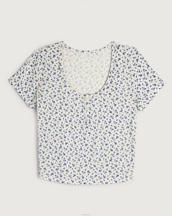 Hollister Kvinder gilly hicks jersey ribbet baby sove t-shirt 2H8Z139 toppe hvid blomstret