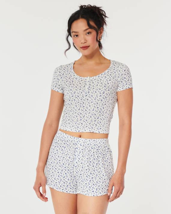 Hollister Kvinder gilly hicks jersey ribbet baby sove t-shirt 2H8Z139 toppe hvid blomstret