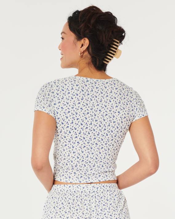 Hollister Kvinder gilly hicks jersey ribbet baby sove t-shirt 2H8Z139 toppe hvid blomstret