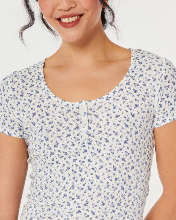 Hollister Kvinder gilly hicks jersey ribbet baby sove t-shirt 2H8Z139 toppe hvid blomstret