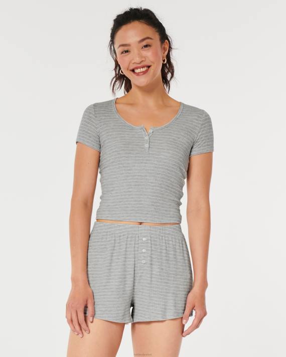 Hollister Kvinder gilly hicks jersey ribbet baby sove t-shirt 2H8Z443 toppe lys grå stribe