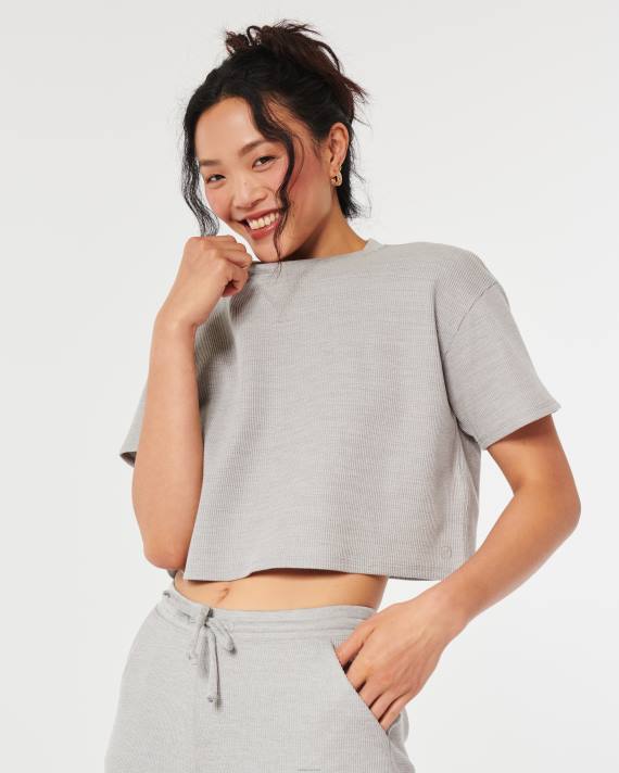 Hollister Kvinder gilly hicks micro vaffel t-shirt 2H8Z134 toppe lysegrå