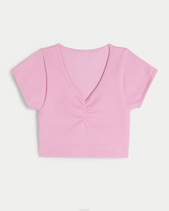 Hollister Kvinder gilly hicks ribbet sømløs cinch-front top 2H8Z186 toppe lyserød