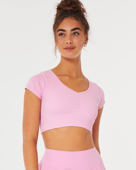 Hollister Kvinder gilly hicks ribbet sømløs cinch-front top 2H8Z186 toppe lyserød