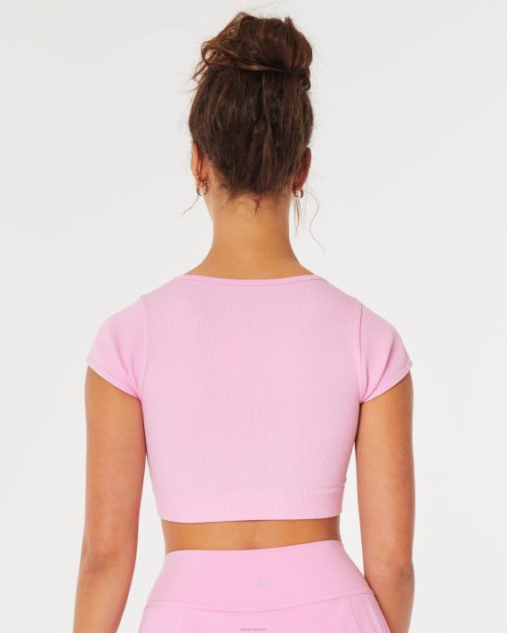 Hollister Kvinder gilly hicks ribbet sømløs cinch-front top 2H8Z186 toppe lyserød