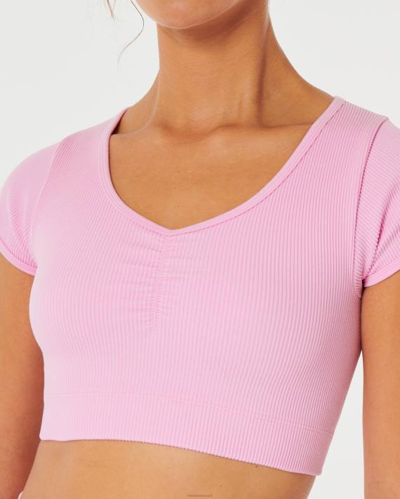 Hollister Kvinder gilly hicks ribbet sømløs cinch-front top 2H8Z186 toppe lyserød
