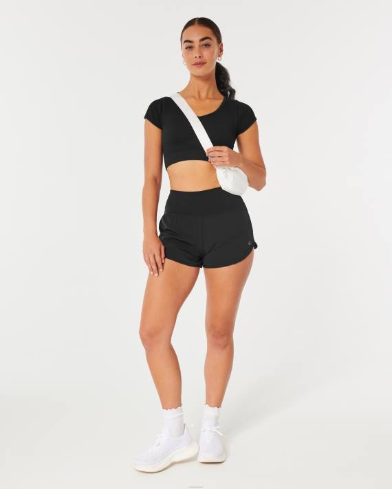 Hollister Kvinder gilly hicks ribbet sømløs cinch-front top 2H8Z248 toppe sort