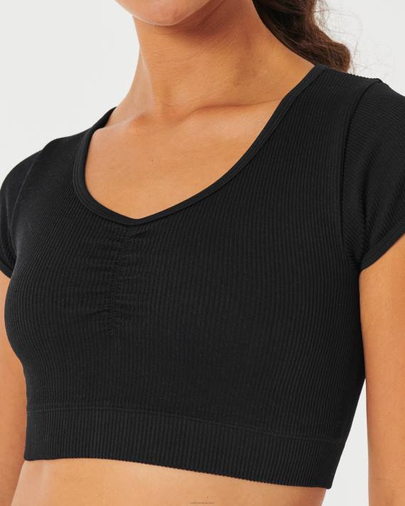 Hollister Kvinder gilly hicks ribbet sømløs cinch-front top 2H8Z248 toppe sort