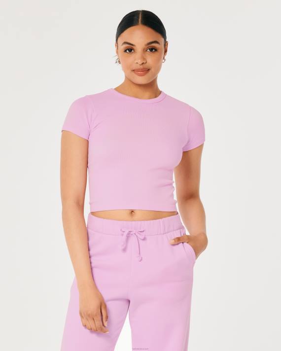 Hollister Kvinder gilly hicks sømløs ribstrikket baby-t-shirt 2H8Z185 toppe lyserød