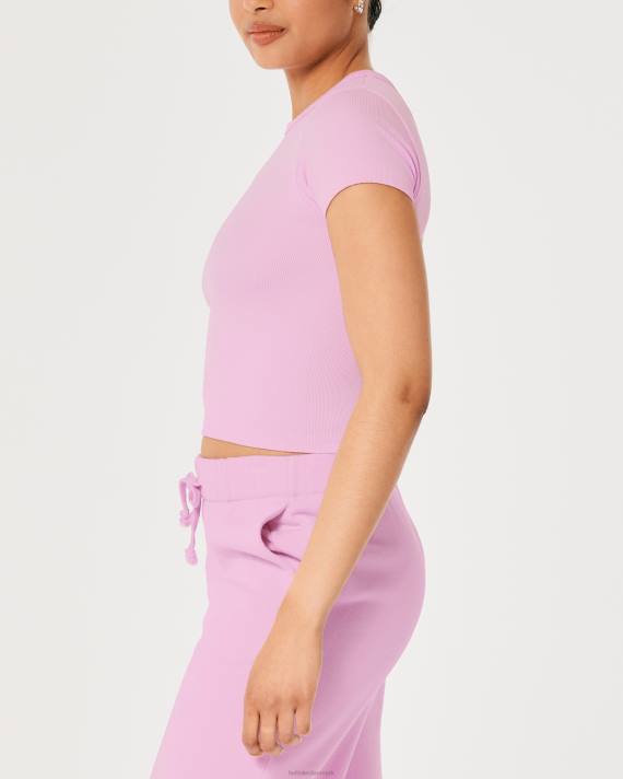 Hollister Kvinder gilly hicks sømløs ribstrikket baby-t-shirt 2H8Z185 toppe lyserød