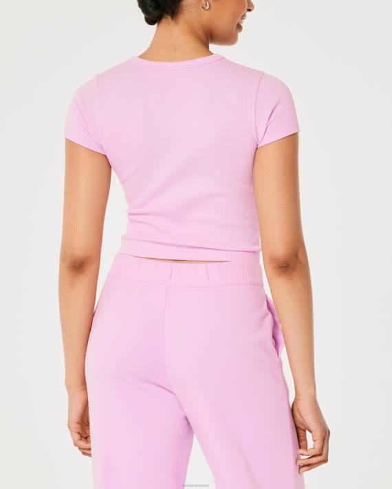 Hollister Kvinder gilly hicks sømløs ribstrikket baby-t-shirt 2H8Z185 toppe lyserød