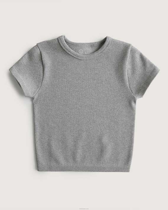 Hollister Kvinder gilly hicks sømløs ribstrikket baby-t-shirt 2H8Z330 toppe gråmeleret