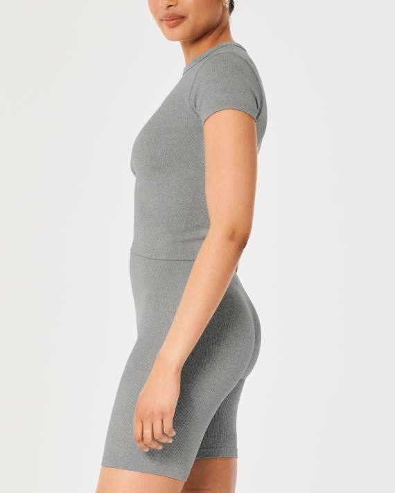 Hollister Kvinder gilly hicks sømløs ribstrikket baby-t-shirt 2H8Z330 toppe gråmeleret