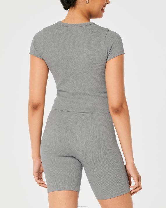 Hollister Kvinder gilly hicks sømløs ribstrikket baby-t-shirt 2H8Z330 toppe gråmeleret