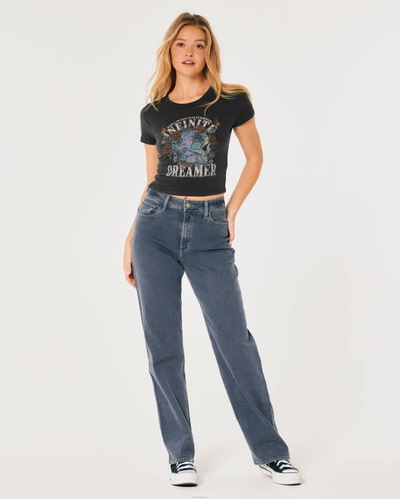 Hollister Kvinder infinite dreamer grafisk baby-t-shirt 2H8Z295 toppe sort sd/tekstur