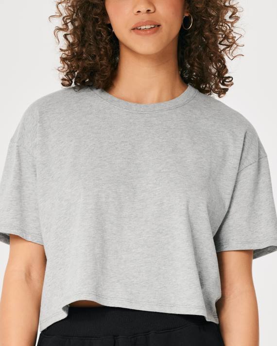 Hollister Kvinder kortærmet crop t-shirt 2H8Z292 toppe lys gråmeleret