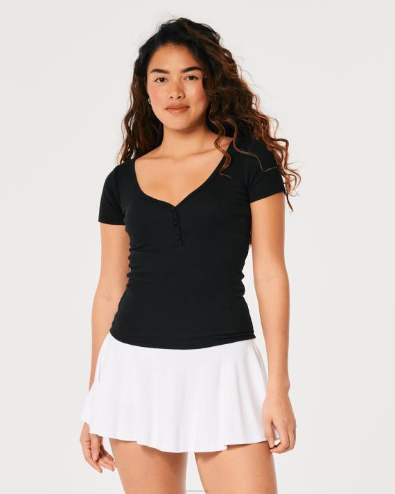 Hollister Kvinder kortærmet v-hals henley 2H8Z167 toppe sort