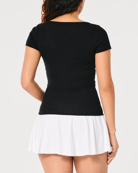 Hollister Kvinder kortærmet v-hals henley 2H8Z167 toppe sort