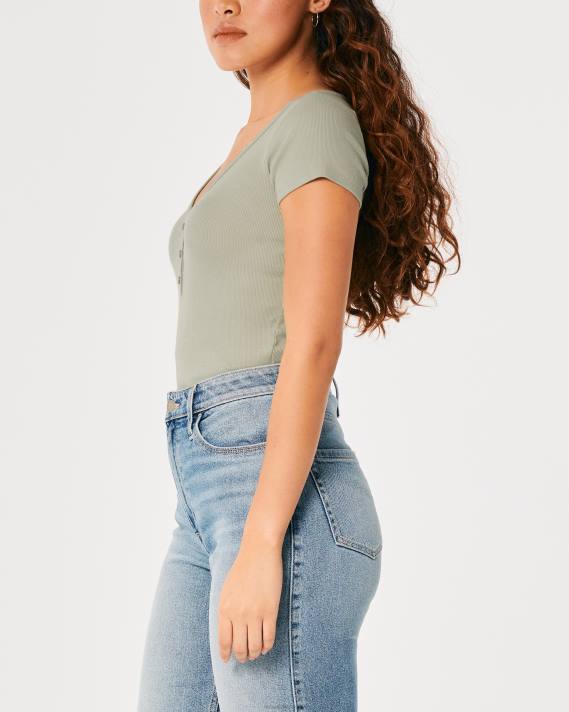 Hollister Kvinder kortærmet v-hals henley 2H8Z209 toppe salvie