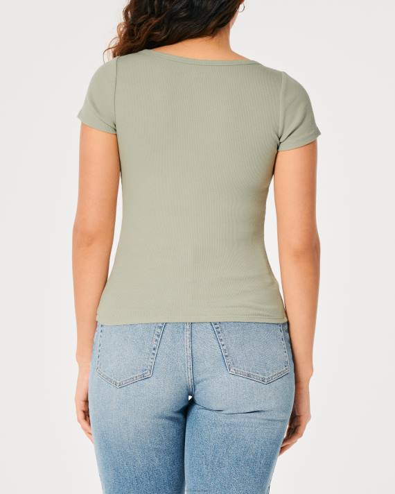 Hollister Kvinder kortærmet v-hals henley 2H8Z209 toppe salvie