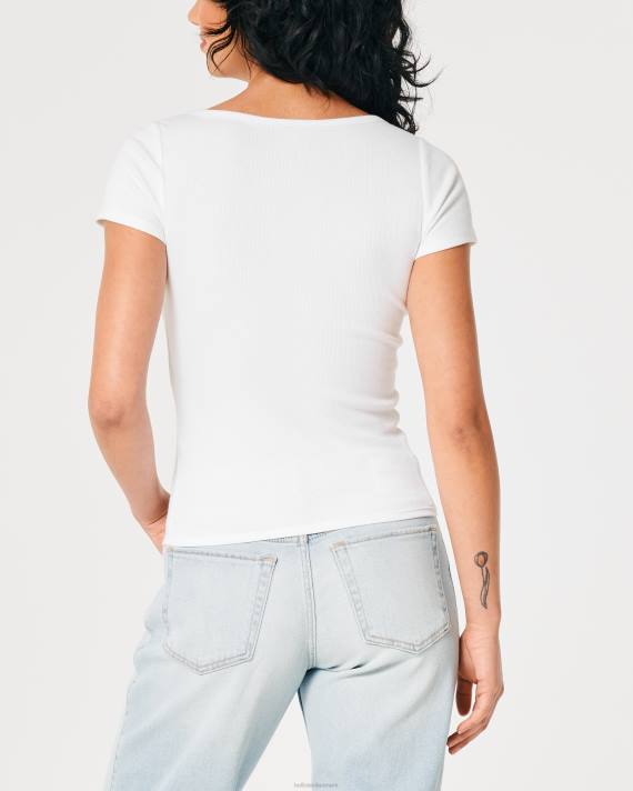 Hollister Kvinder kortærmet v-hals henley 2H8Z394 toppe hvid